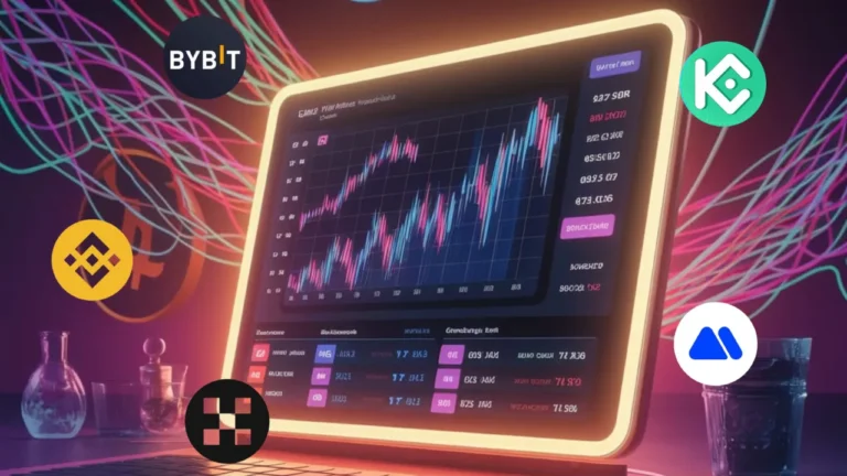 Top 5 crypto exchanges in 2025 including Binance, Bybit, KuCoin, Bitget, and MEXC with glowing trading chart
