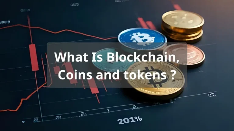 Beginner-friendly illustration explaining blockchain, coins, and tokens with motivational message to start strong today.