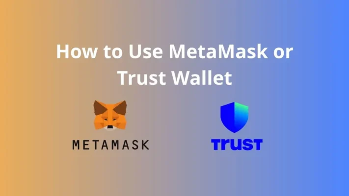 Illustration showing how to use MetaMask and Trust Wallet on mobile and desktop for crypto management